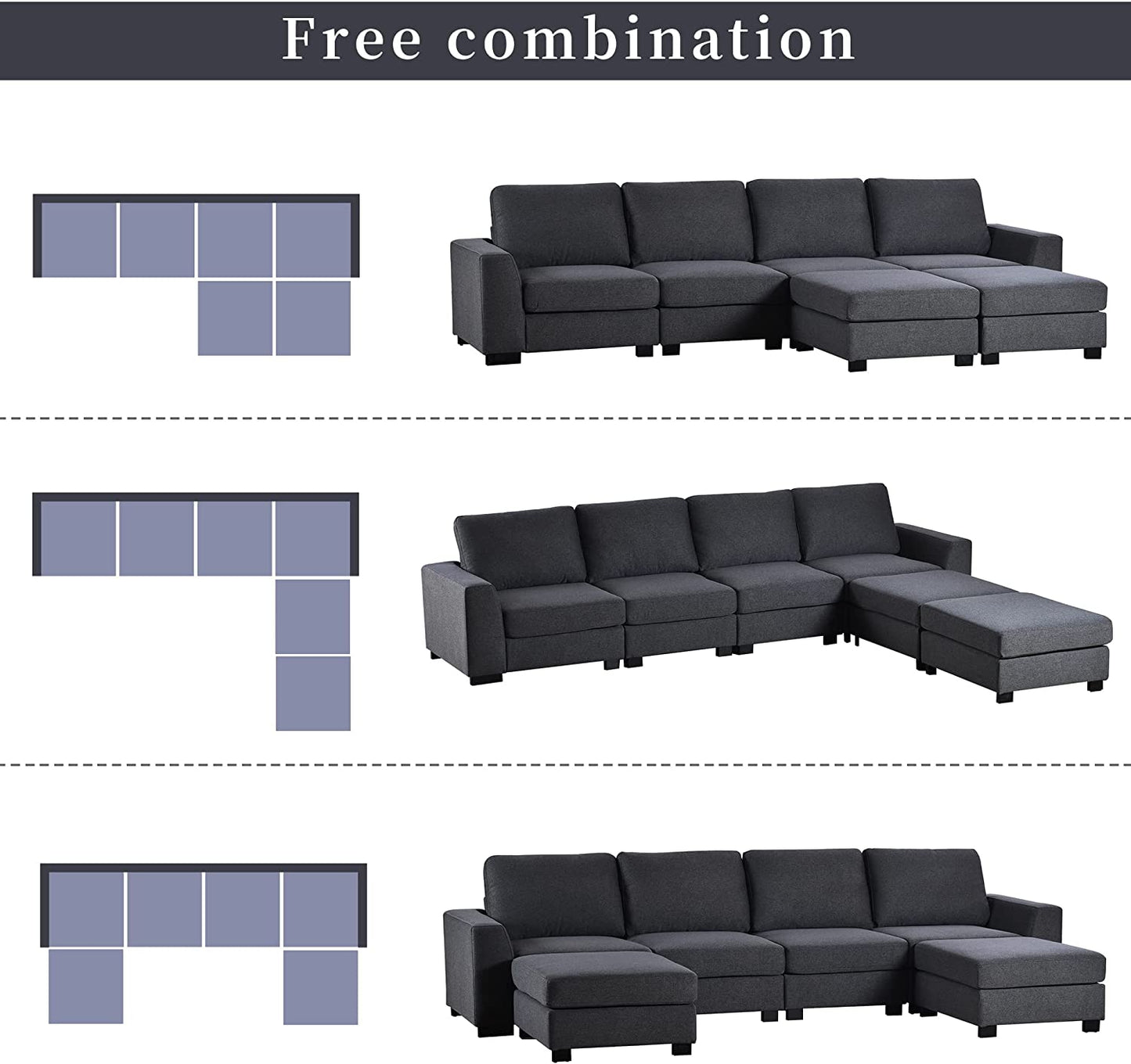 "Modern and Versatile 131" U-Shape Sectional Sofa Set with Ottoman and Stylish Wide Arms - Elegant Gray Finish!"