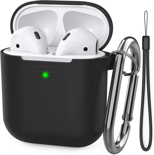"Ultimate Protection and Style: Silicone Airpods Case Cover with Hand Strap - Perfectly Fits Airpods 1 & 2 (Black)"