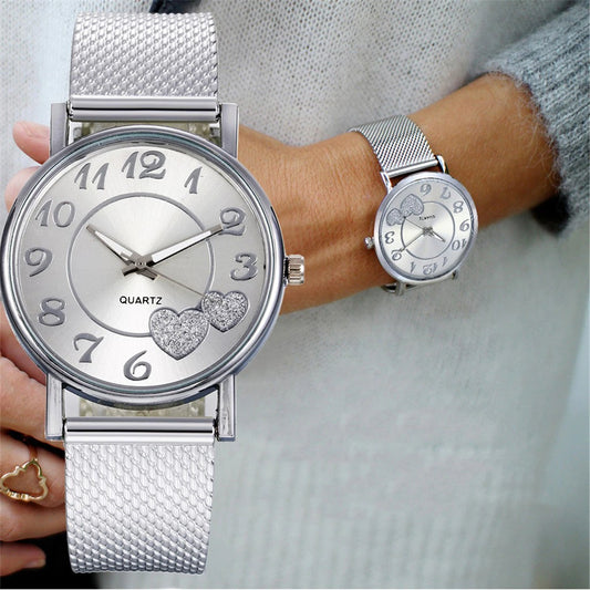 "Timeless Elegance: Unisex Heart Dial Watch in Luxurious Gold & Silver with Mesh Strap - the Perfect Choice for 2022"
