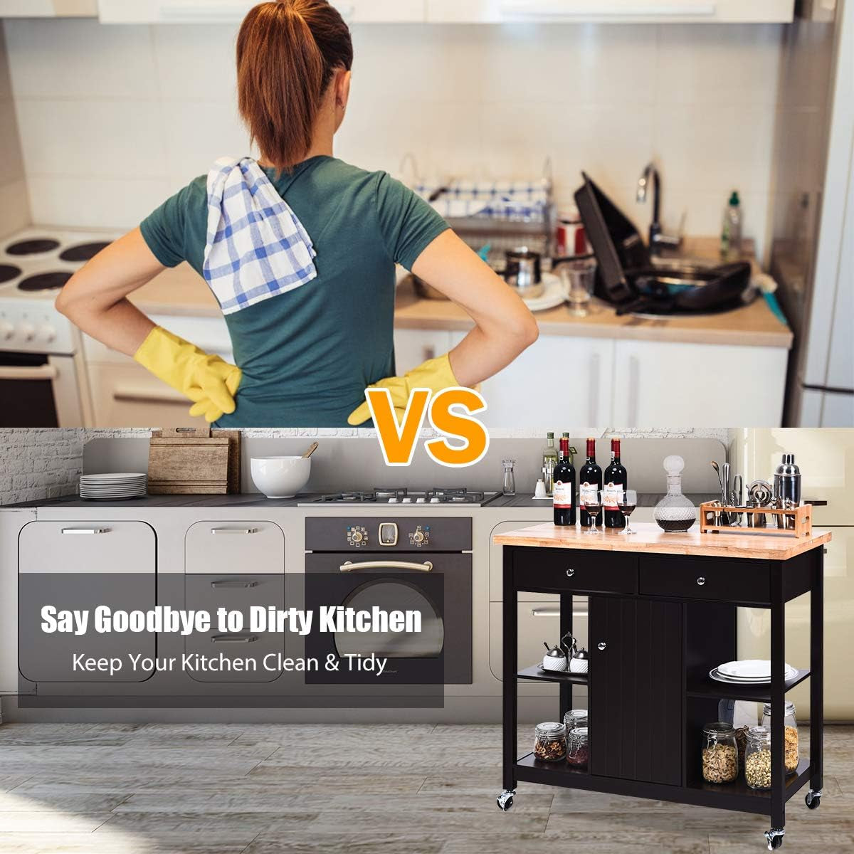 "Organize and Elevate Your Kitchen with Our Stylish Multifunctional Rolling Cart - Brown: Ample Storage, Convenient Drawers, Wine Rack, Shelves, and Glass Holder"