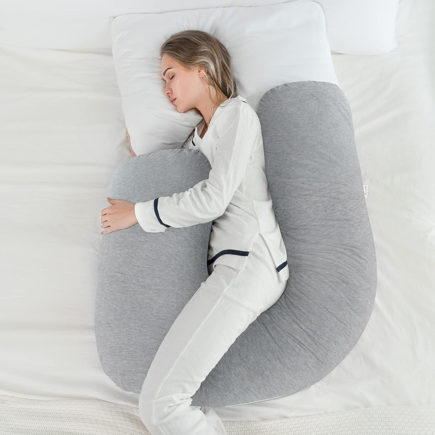 "Luxurious L-Shaped Body Pregnancy Pillow for Ultimate Comfort and Support during Pregnancy and Side Sleeping"