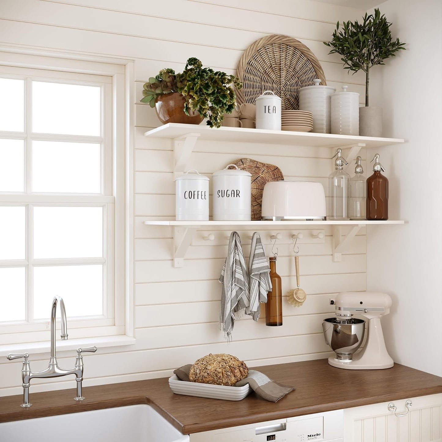 "Charming Vintage Farmhouse Kitchen Canister Set - Rustic White Metal Canisters, Set of 3"