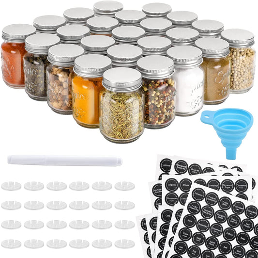 "Spice up Your Kitchen with 24 Pcs Glass Mason Spice Jars/Bottles - Organize and Store Your Spices with Style!"