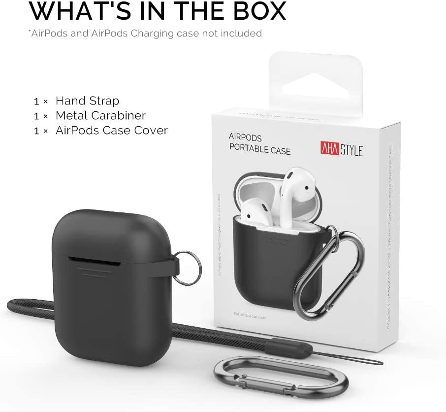 "Ultimate Protection and Style: Silicone Airpods Case Cover with Hand Strap - Perfectly Fits Airpods 1 & 2 (Black)"