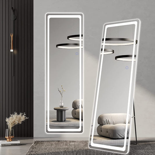 "Illuminate Your Space with Our Stylish LED Full-Length Mirror - 63"X20" - Adjustable Brightness, Freestanding or Wall-Mounted for Ultimate Versatility!"