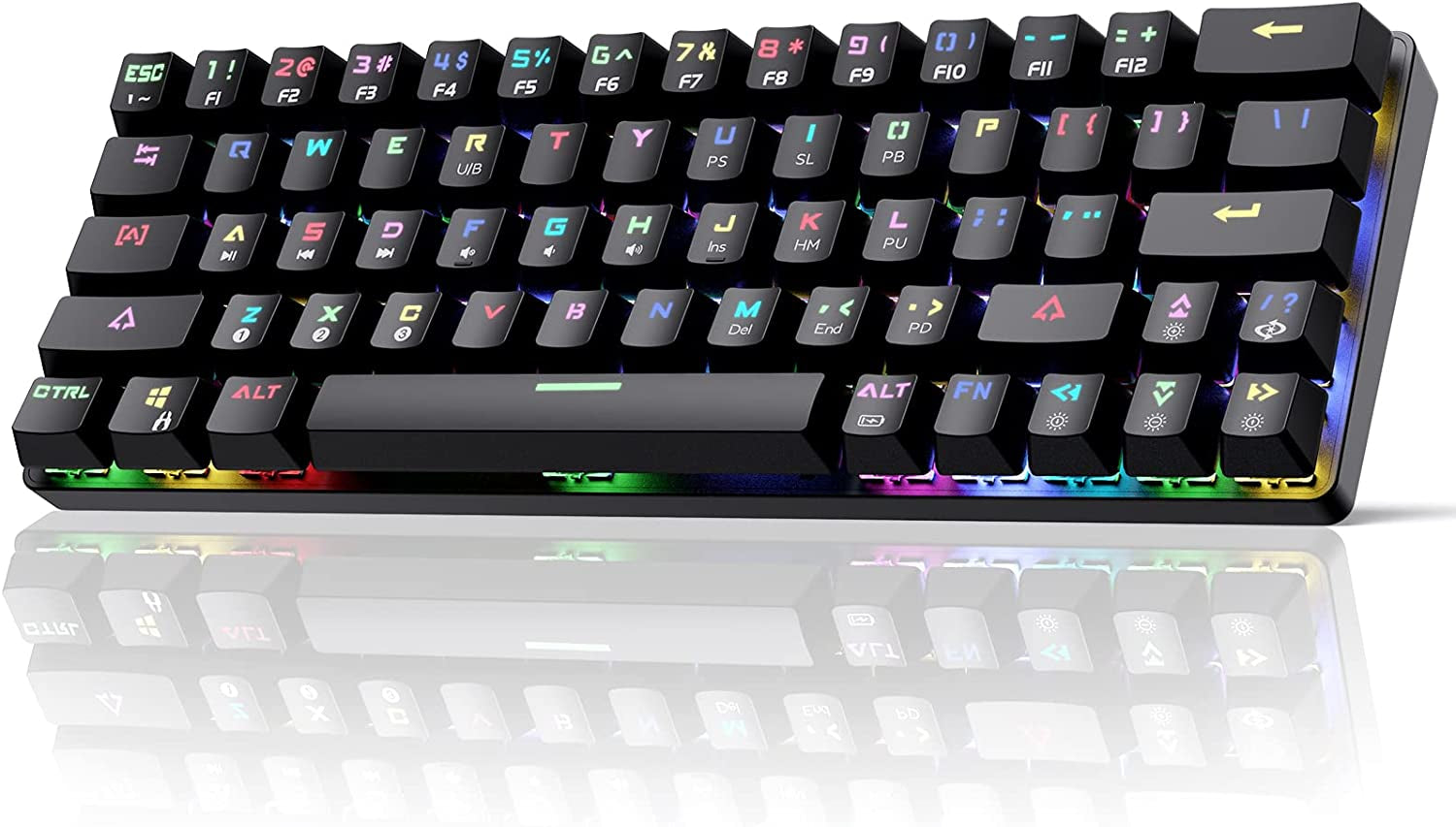 "Experience Ultimate Freedom with the DK63 Wireless Mechanical Keyboard: Vibrant RGB Backlit, Bluetooth Connectivity, Compact 63 Keys - Featuring Responsive Blue Switches!"