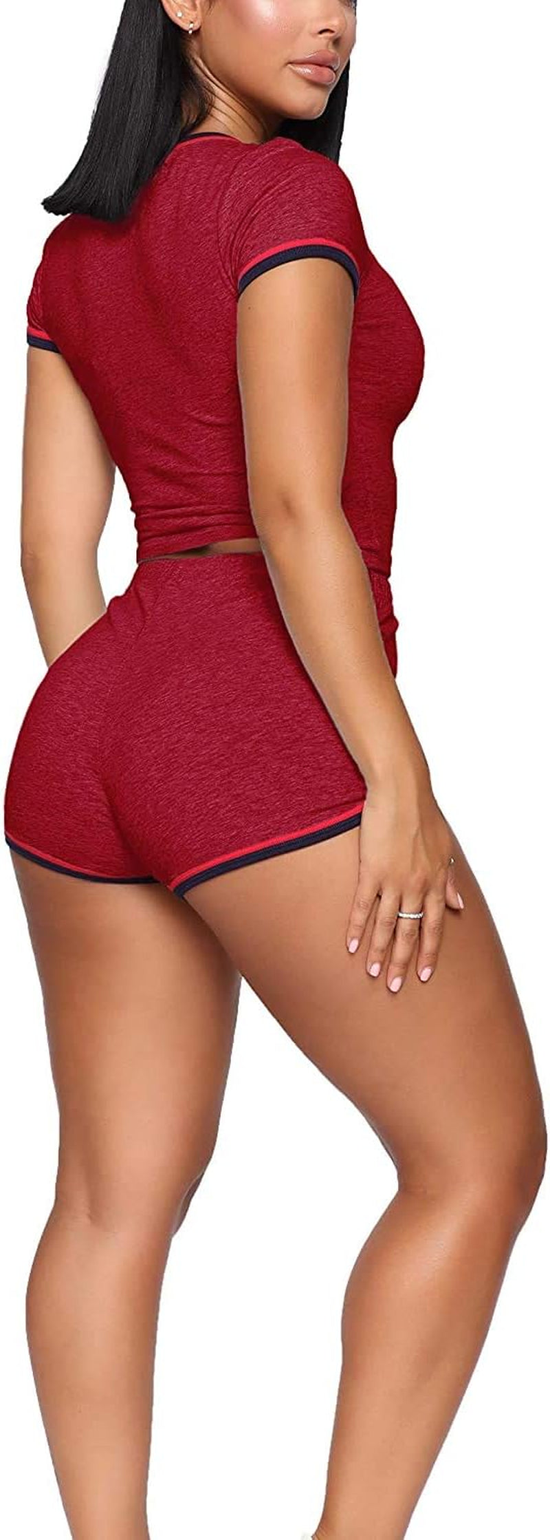 "Stylish Biker Shorts Set for Women - Trendy Crop Tops + Skinny Shorts Tracksuit in Medium Wine Red"