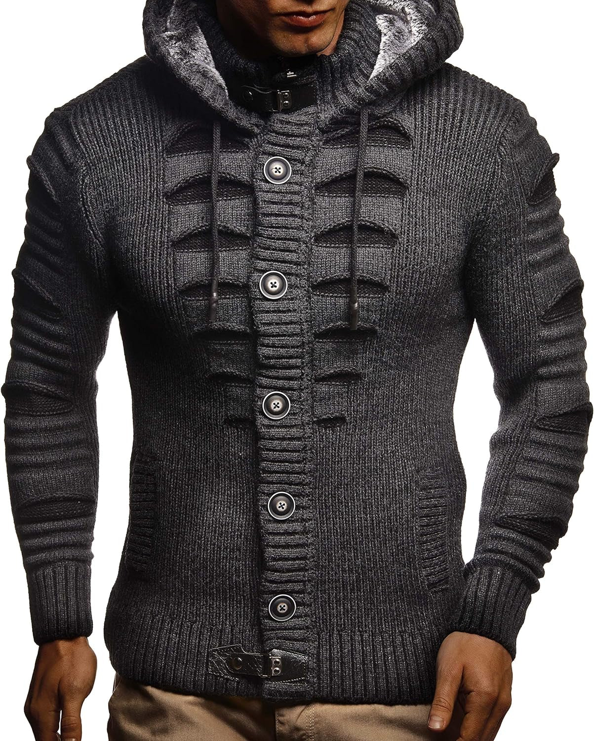 "Stay Cozy This Winter with Our Trendy Men'S Knit Sweater - Featuring Buttons, Hood, and Unbeatable Style | LN5605"