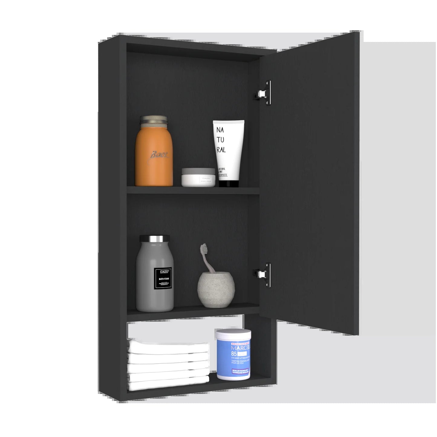 "Stylish and Functional Medicine Cabinet with External Shelf in Sleek Black Wengue Finish - Irvine Collection"