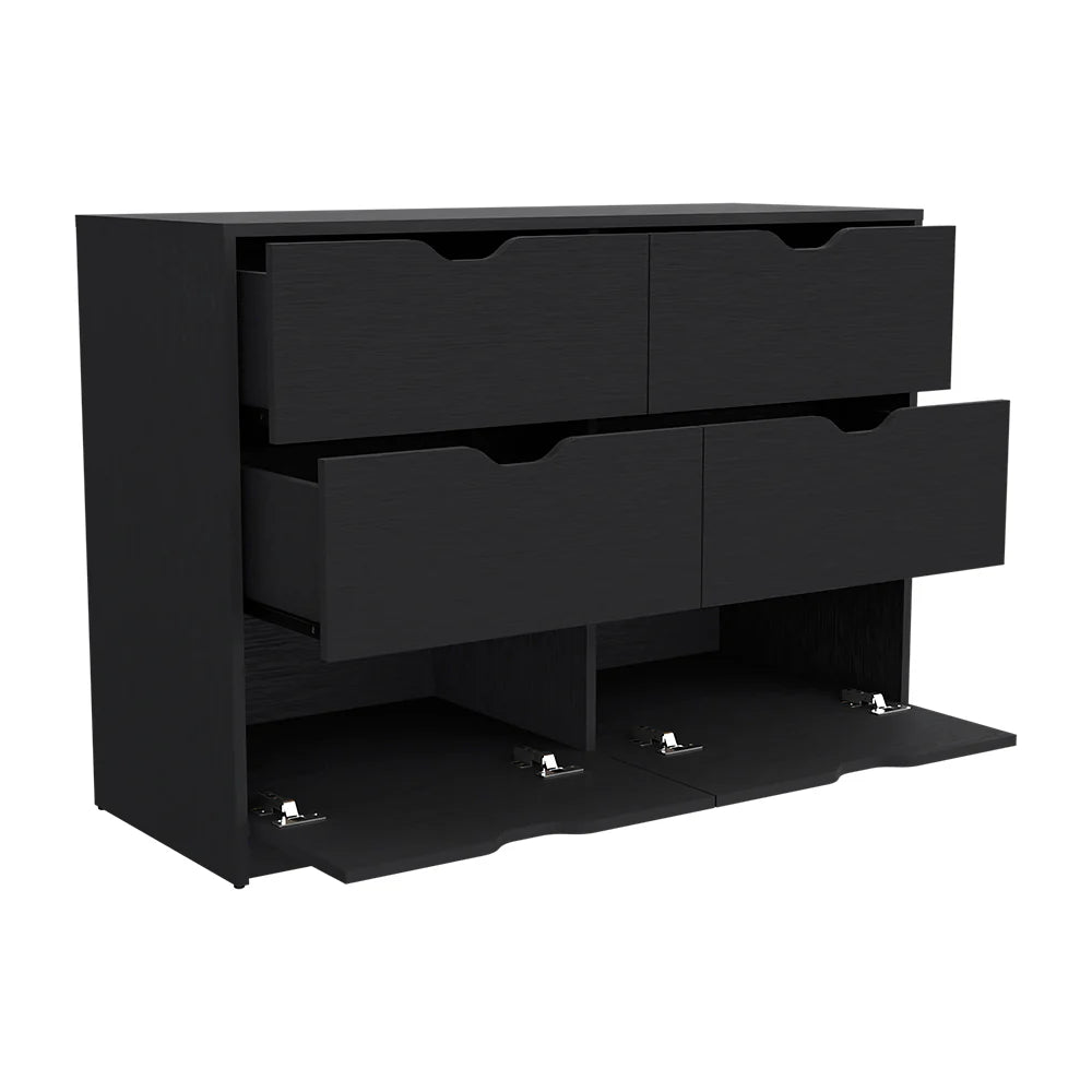 "Stylish Black Wengue Dresser Curio with Four Drawers - Perfect for Organizing and Showcasing Your Belongings"