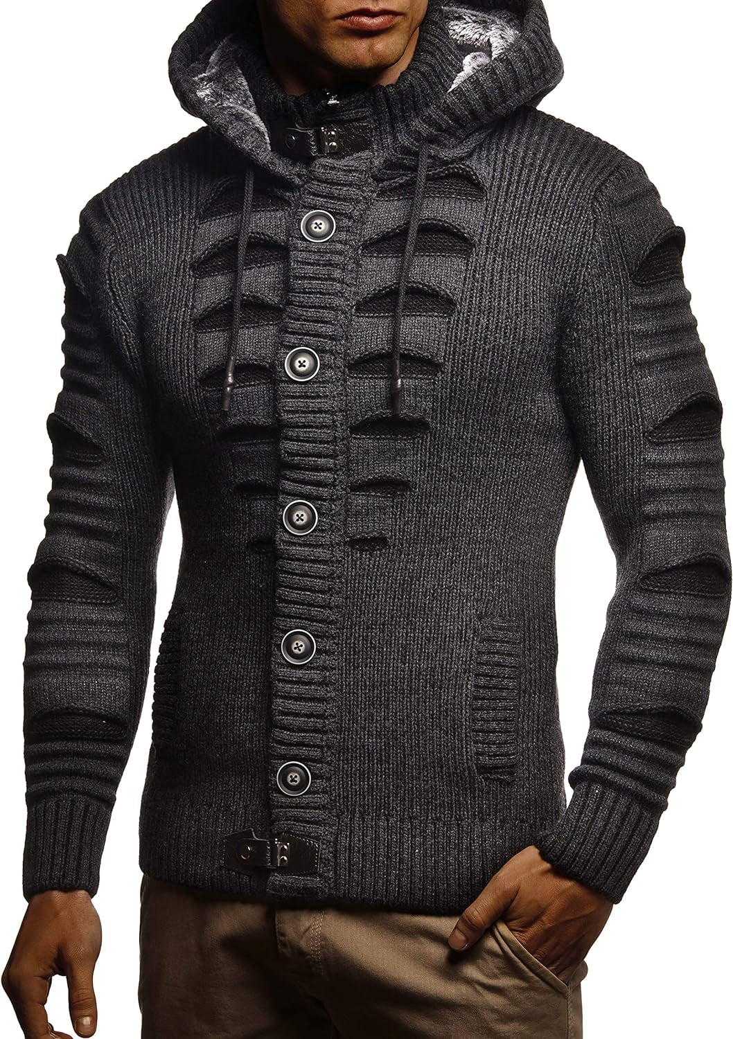 "Stay Cozy This Winter with Our Trendy Men'S Knit Sweater - Featuring Buttons, Hood, and Unbeatable Style | LN5605"