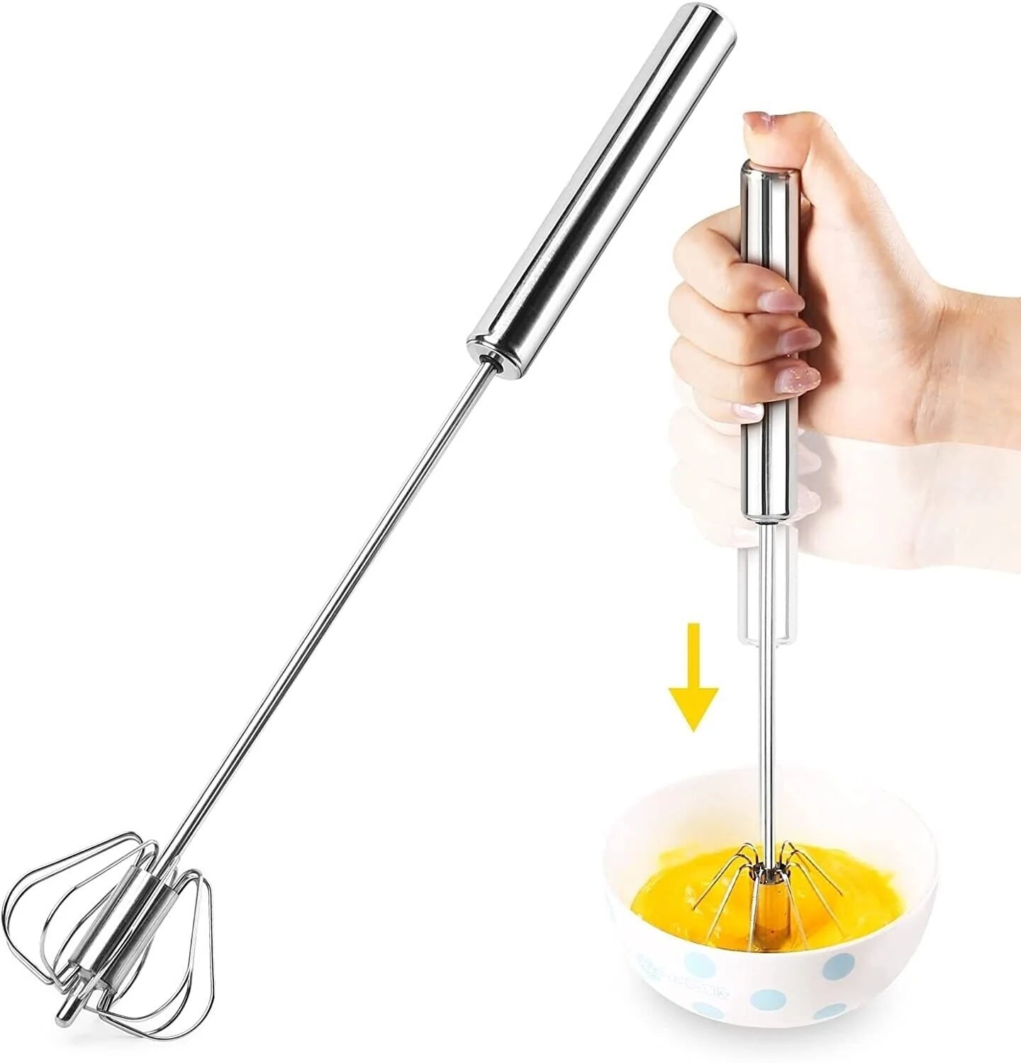 "Effortlessly Whisk and Blend with Our 14" Semi-Automatic Stainless Steel Hand Push Egg Beater!"