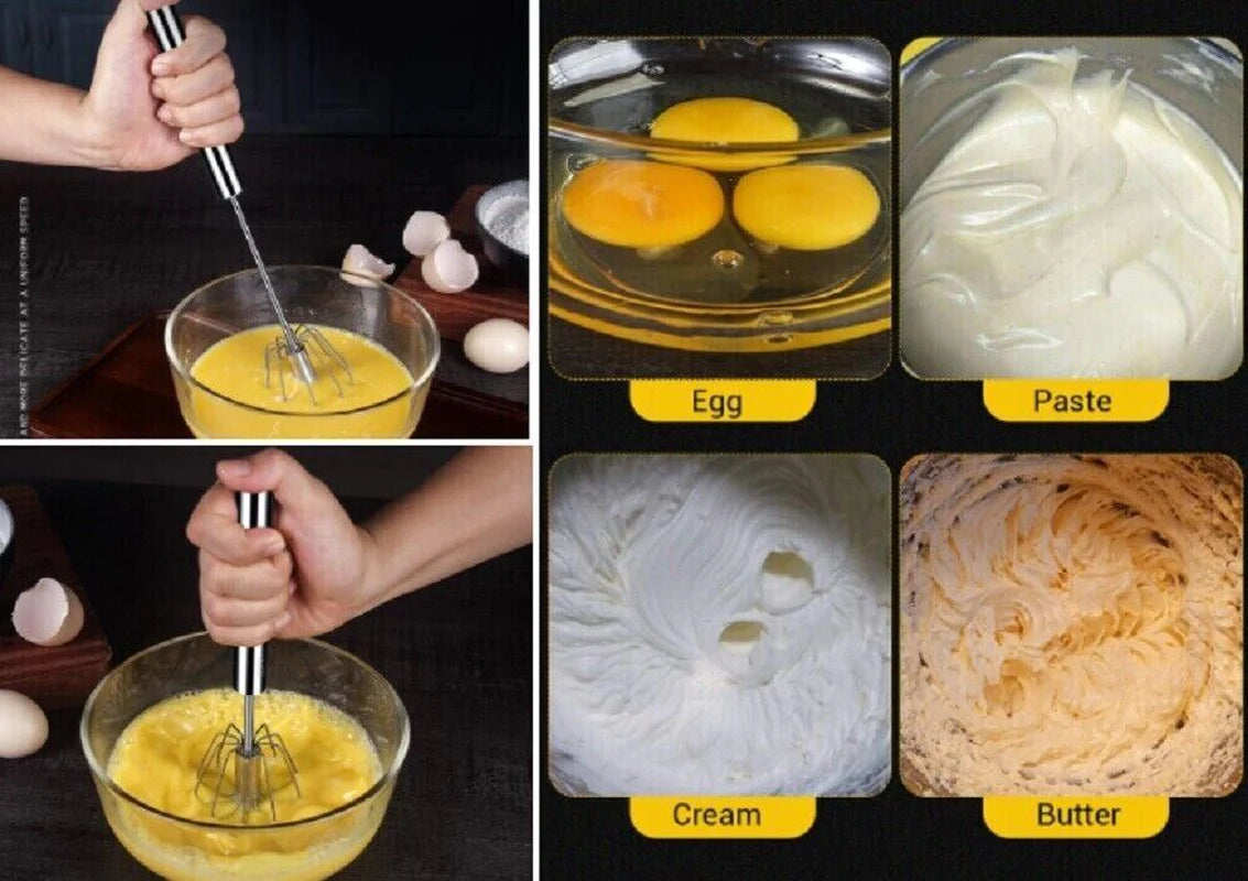 "Effortlessly Whisk and Blend with Our 14" Semi-Automatic Stainless Steel Hand Push Egg Beater!"