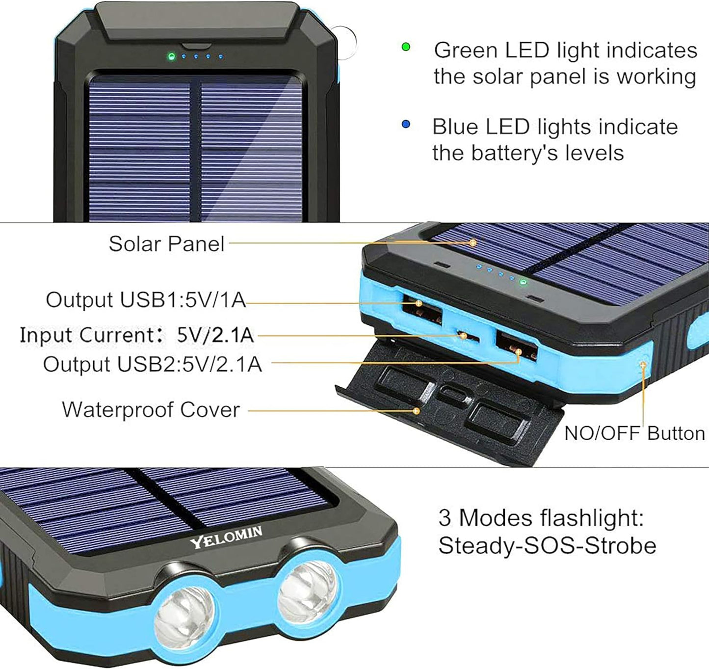 "Ultimate Outdoor Power Solution: 20,000Mah Solar Power Bank - Waterproof, Portable Charger with Dual USB Outputs, LED Flashlights, Compass - Perfect for Adventurers and Travelers!"