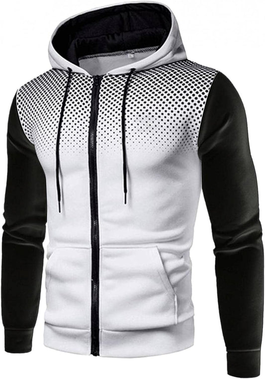 "Polka Dot Men'S Athletic Hoodie - Stylish Full-Zip Sweatshirt for Sporty Men"