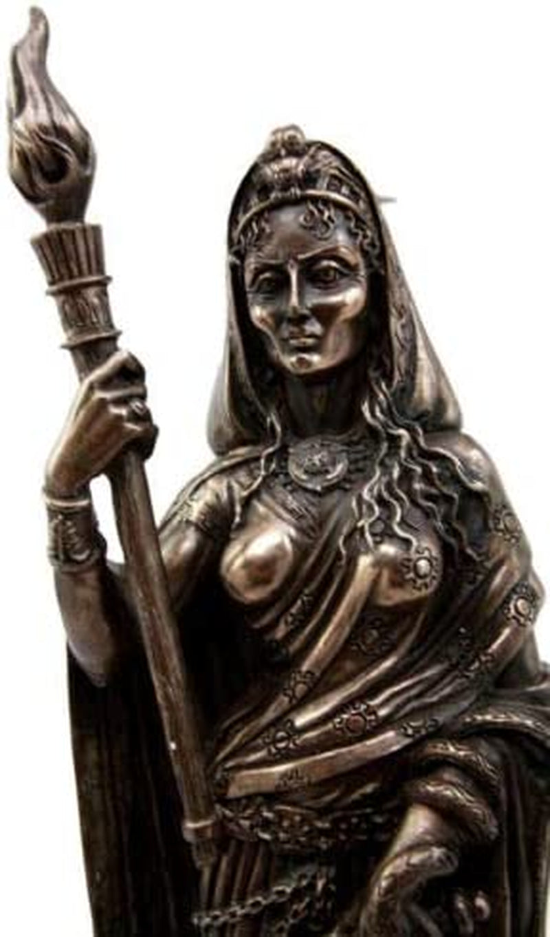 "Enchanting Wiccan Hecate Statue: Embrace the Ancient Power of the Greek Goddess of Magic & Witchcraft - Exquisite Triple Goddess Form in Stunning Bronze Patina"