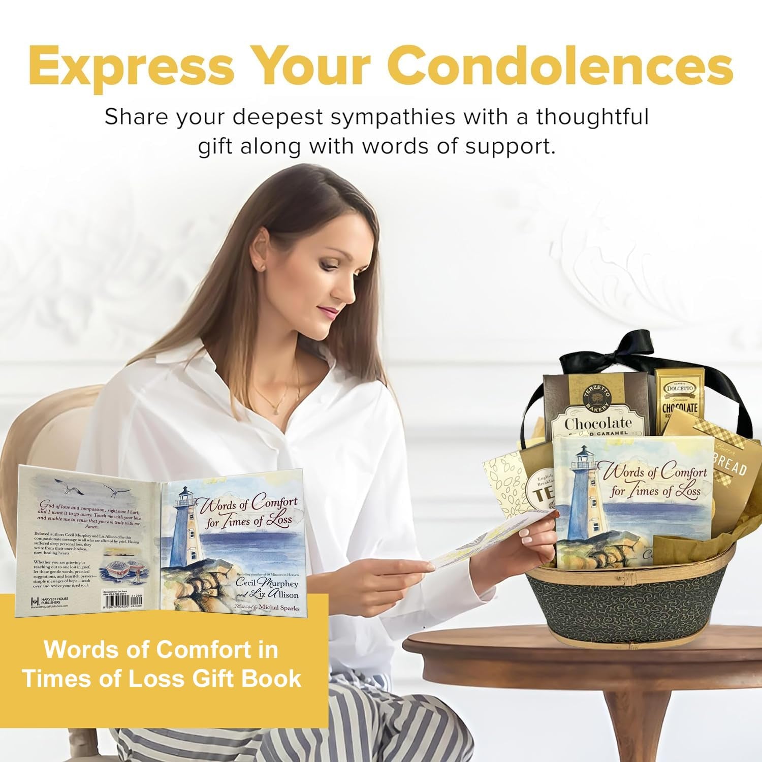 "Thoughtful Sympathy Gift Basket: a Heartwarming Book of Comfort and Nourishing Snacks for Healing"